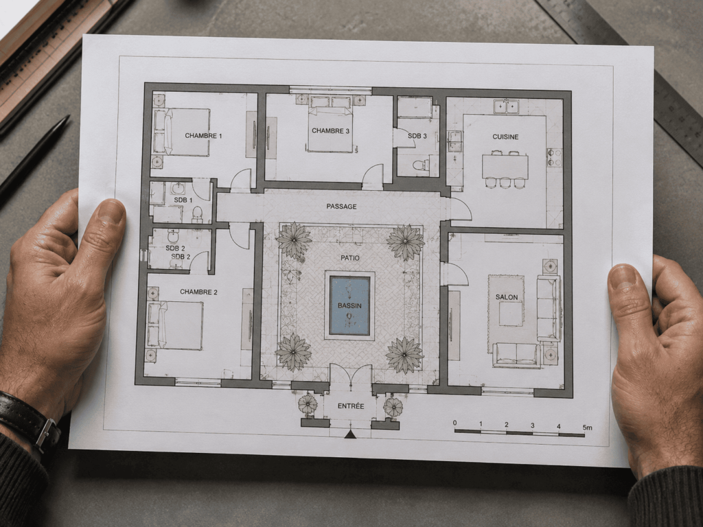 Plan d'aménagement d'un riad à Marrakech avant rénovation
